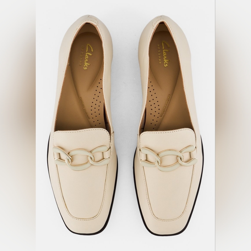 Clarks Women Leather Slip On Loafers Shoes, Ivory New Sz 11